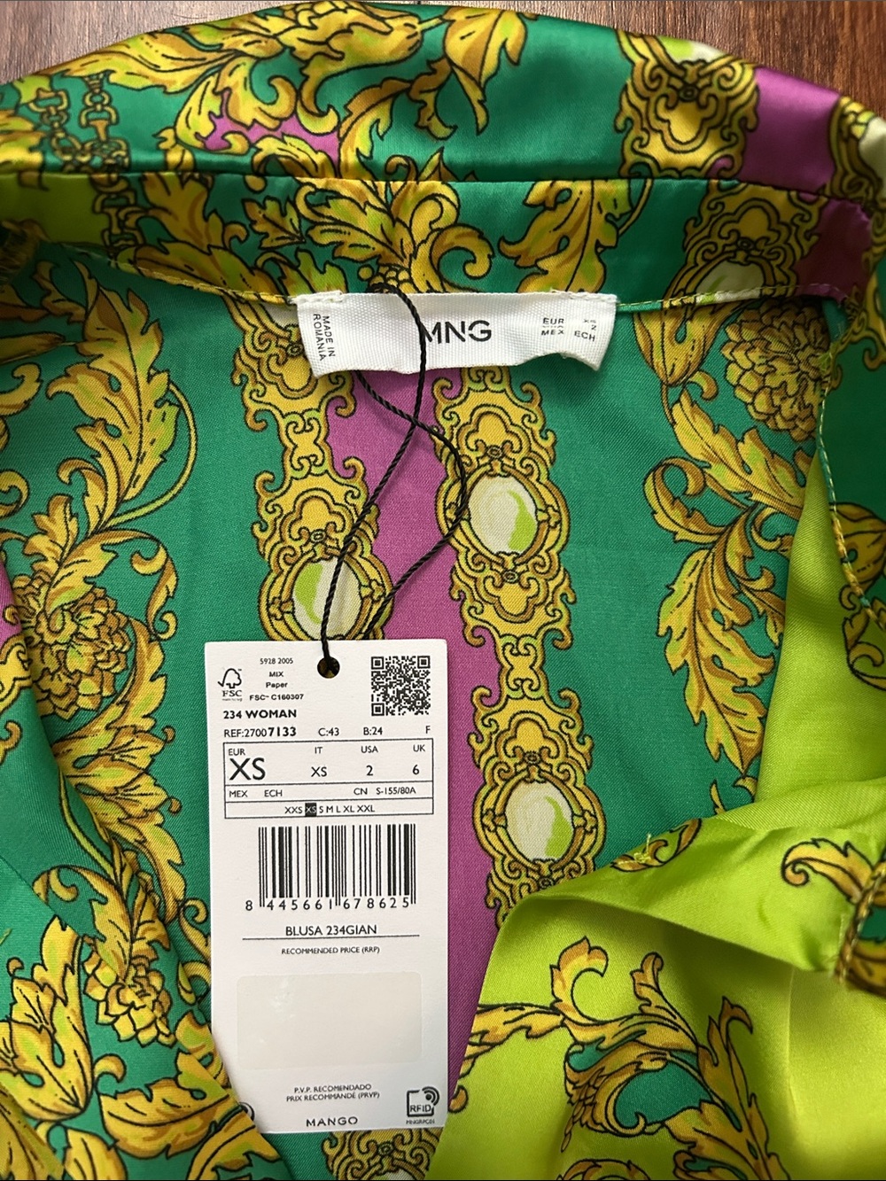 Mango Green Multicolored Baroque Print Satin Pant Set, Size 2, NWT - Picture 16 of 16